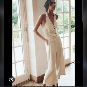 NWT Zara Cream Pinstripe Halter Jumpsuit